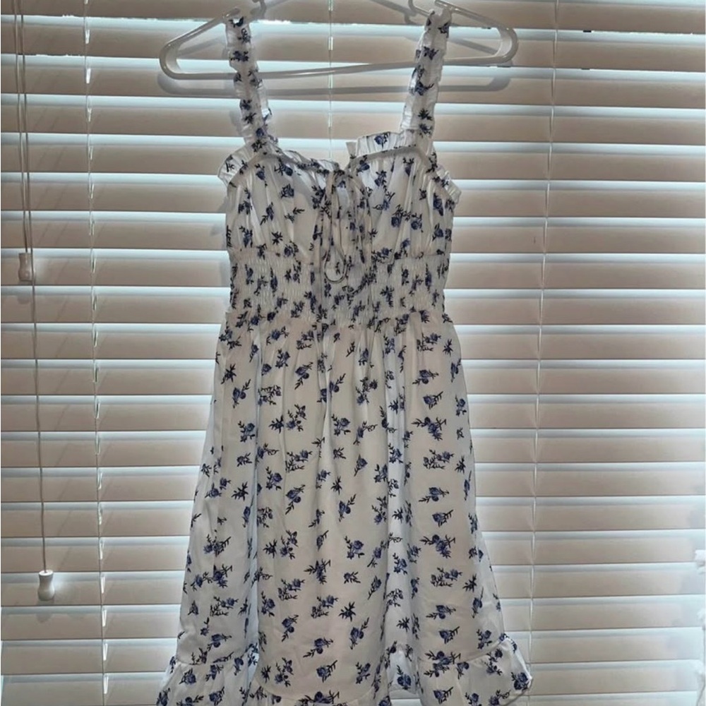 SHEIN White and Blue Floral Dress